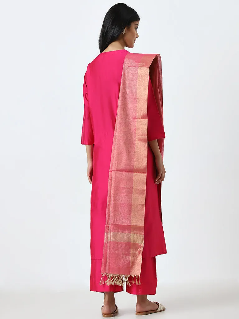 Utsa Pink Stripe Printed Dupatta