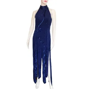 Vintage 1980s Lillie Rubin Blue Sequin Halter Dress