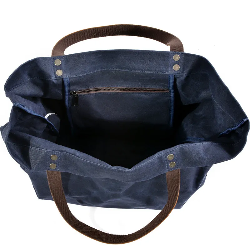 Waxed Canvas Travel Tote Bag Large Carryall Shoulder Bag