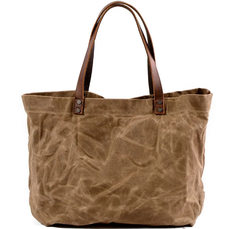 Waxed Canvas Travel Tote Bag Large Carryall Shoulder Bag