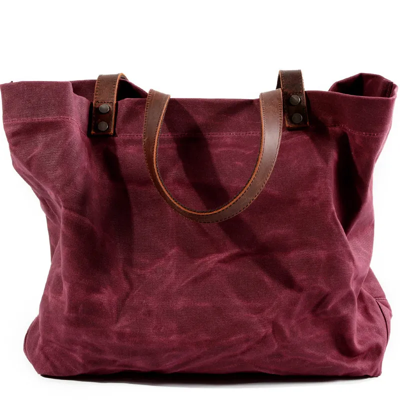 Waxed Canvas Travel Tote Bag Large Carryall Shoulder Bag
