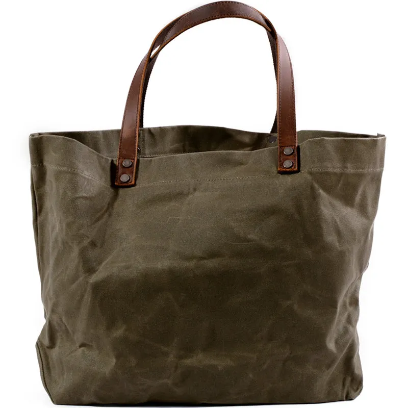 Waxed Canvas Travel Tote Bag Large Carryall Shoulder Bag