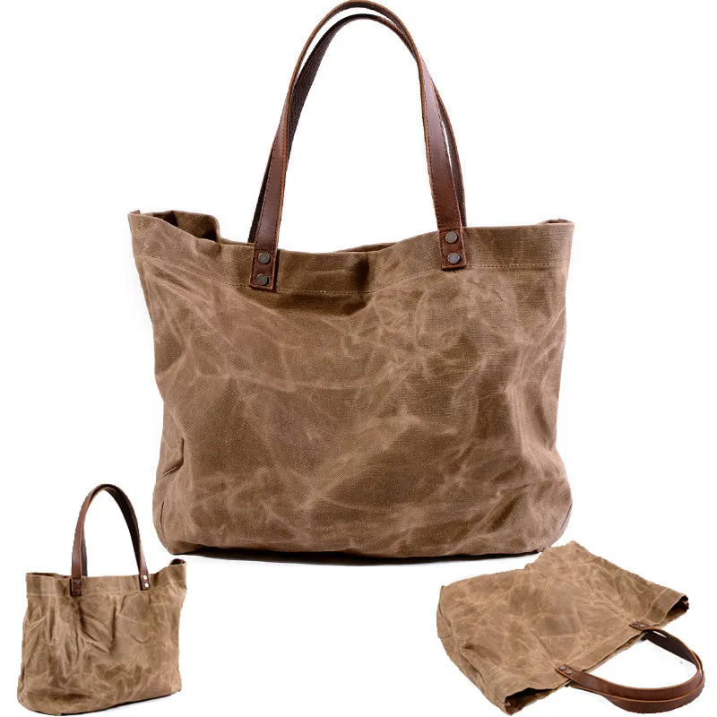 Waxed Canvas Travel Tote Bag Large Carryall Shoulder Bag