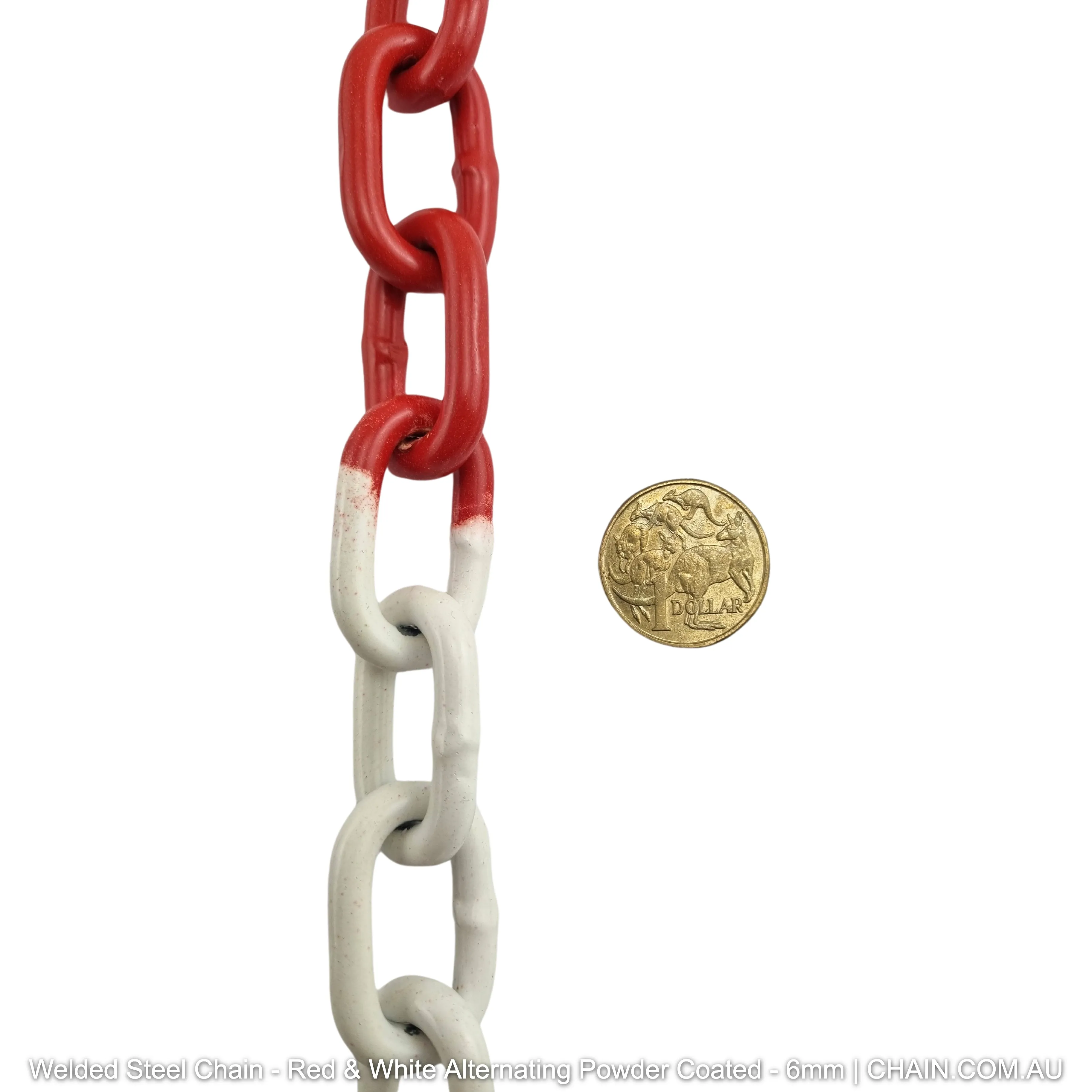 Welded Steel Chain - Red and White Alternating Powder Coated